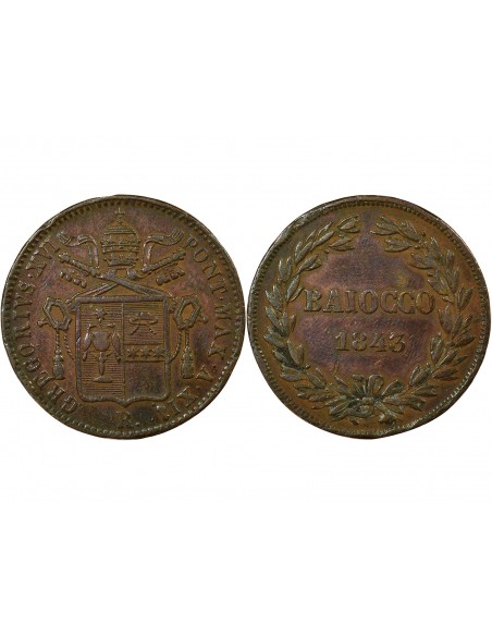 Vatican Pape Grégoire XVI 1 baiocco Cuivre 1843 R Rome