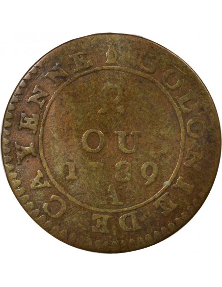 Guyane Française Louis XVI 2 sous Billon 1789 A Paris