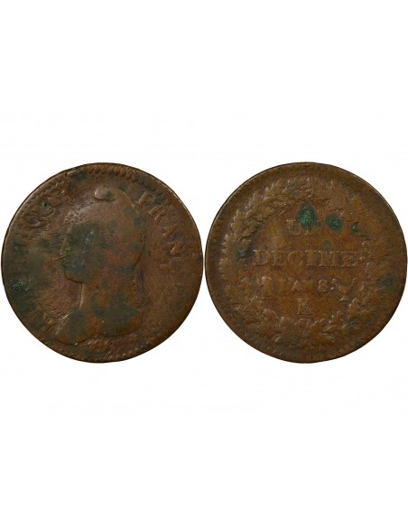 Dupré Grand Module 1 décime Cuivre An 8 K Bordeaux