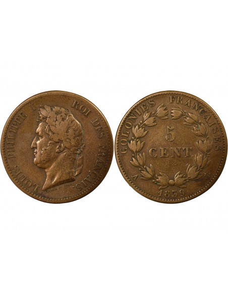 Guyane Française Louis-Philippe Ier 5 Centimes Bronze 1839 A Paris
