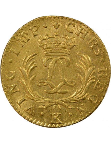 Louis XV Mirliton aux Grandes Palmes 1 louis d'or Or 1724 K Bordeaux