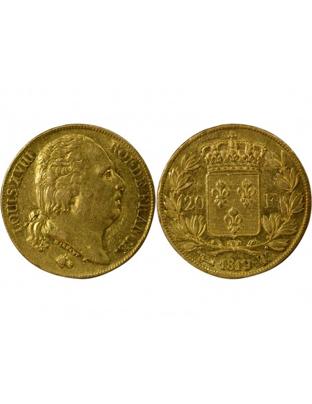 Louis XVIII Tête nue 20 Francs Or 1819 T Nantes