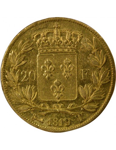 Louis XVIII Tête nue 20 Francs Or 1819 T Nantes