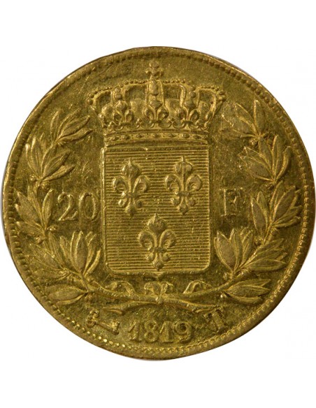 Louis XVIII Tête nue 20 Francs Or 1819 T Nantes