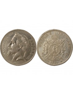 Napoléon III Tête laurée 5 francs Argent 1866 A - Paris