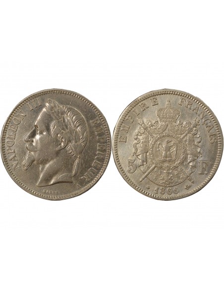 Napoléon III Tête laurée 5 francs Argent 1866 A - Paris