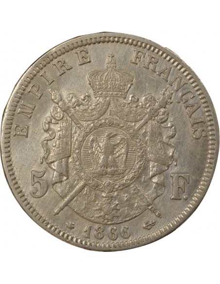Napoléon III Tête laurée 5 francs Argent 1866 A - Paris