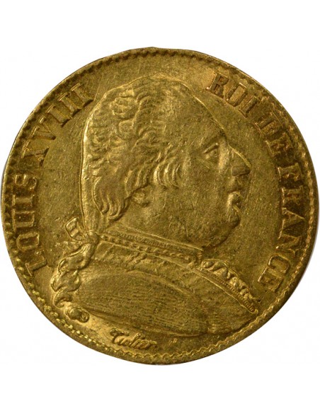 Louis XVIII Buste Habillé 20 Francs Or 1814 A Paris