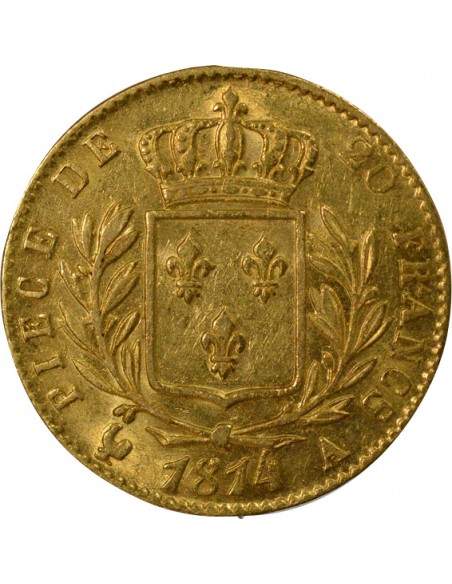 Louis XVIII Buste Habillé 20 Francs Or 1814 A Paris
