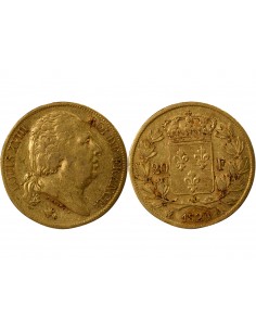 Louis XVIII Tête nue 20 Francs Or 1824 T Nantes