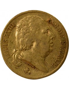 Louis XVIII Tête nue 20 Francs Or 1824 T Nantes 2