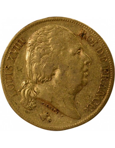 Louis XVIII Tête nue 20 Francs Or 1824 T Nantes