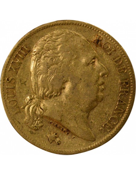 Louis XVIII Tête nue 20 Francs Or 1824 T Nantes