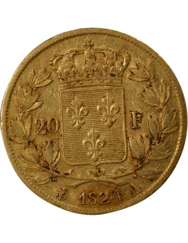 Louis XVIII Tête nue 20 Francs Or 1824 T Nantes