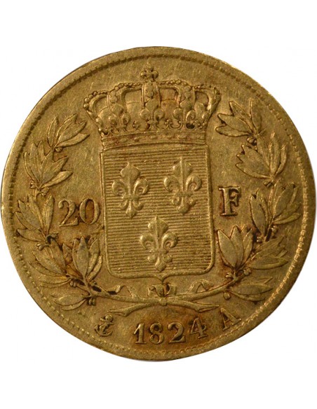 Louis XVIII Tête nue 20 Francs Or 1824 T Nantes