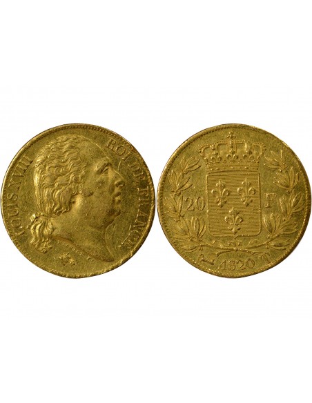 Louis XVIII Tête nue 20 Francs Or 1820 T Nantes