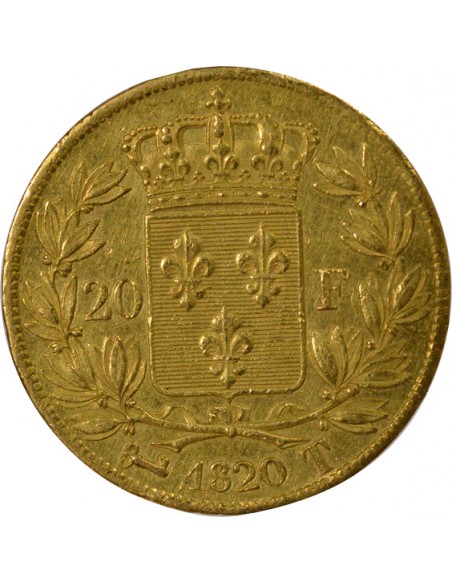 Louis XVIII Tête nue 20 Francs Or 1820 T Nantes
