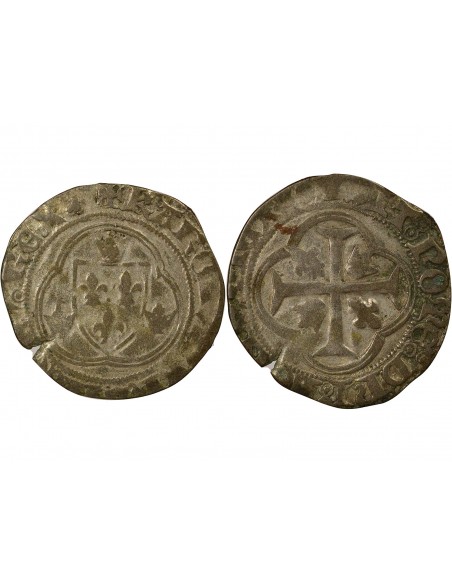 Charles VII 1e Emission 1 blanc à la couronne Billon 1436-1447 D Lyon