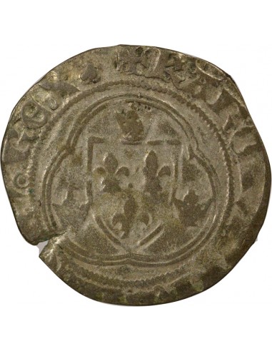 Charles VII 1e Emission 1 blanc à la couronne Billon 1436-1447 D Lyon