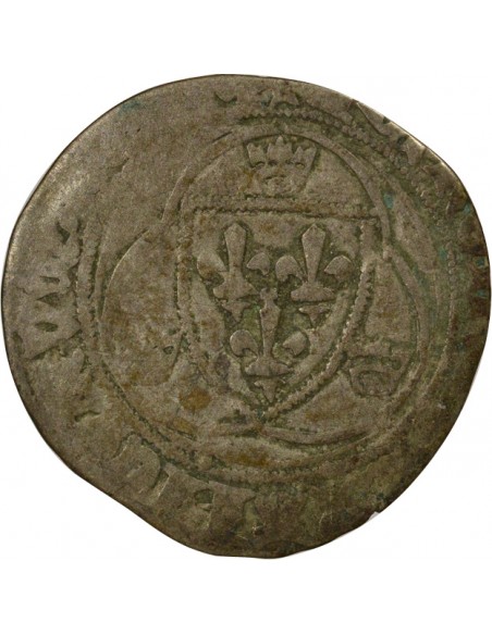 Charles VII 1e Emission 1 blanc à la couronne Billon 1436-1447 Saint-Pourçain