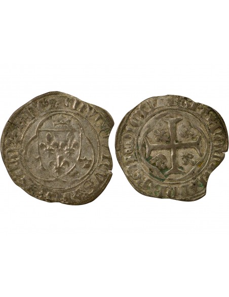 Louis XI 1e Emission 1 blanc à la couronne Billon 1461-1474 B Rouen