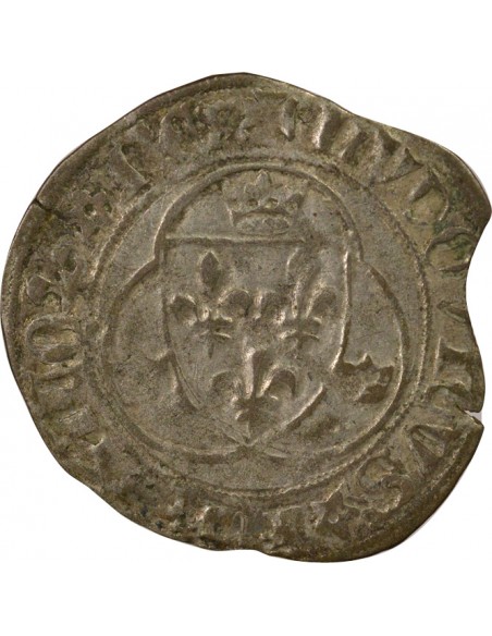 Louis XI 1e Emission 1 blanc à la couronne Billon 1461-1474 B Rouen