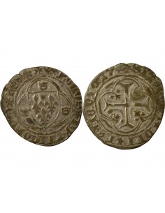 Charles VII 4e Emission 1 blanc à la couronne Billon 1456-1461 Saint-Pourçain