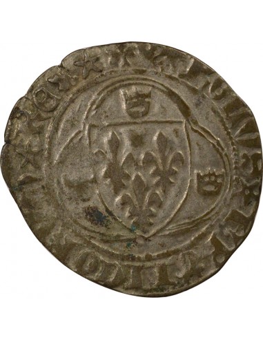Charles VII 4e Emission 1 blanc à la couronne Billon 1456-1461 Saint-Pourçain