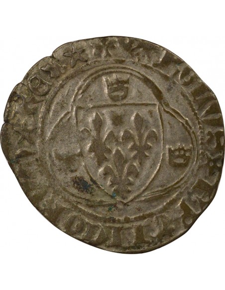 Charles VII 4e Emission 1 blanc à la couronne Billon 1456-1461 Saint-Pourçain
