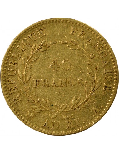 Roi d'Italie Sans Olive 40 Francs Or AN XI A Paris