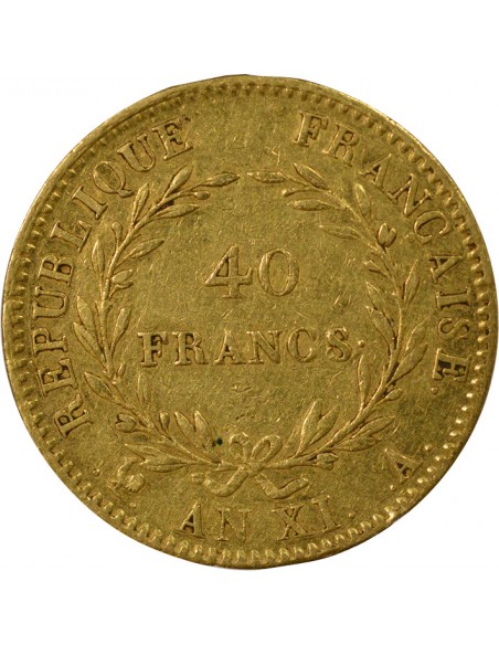 Roi d'Italie Sans Olive 40 Francs Or AN XI A Paris