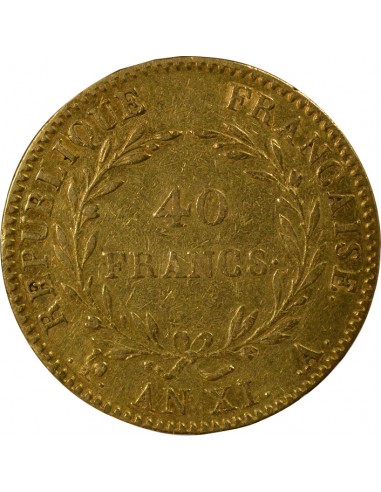 Roi d'Italie Sans Olive 40 Francs Or AN XI A Paris