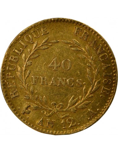 Roi d'Italie Grènetis espacé 40 Francs Or AN 12 A Paris