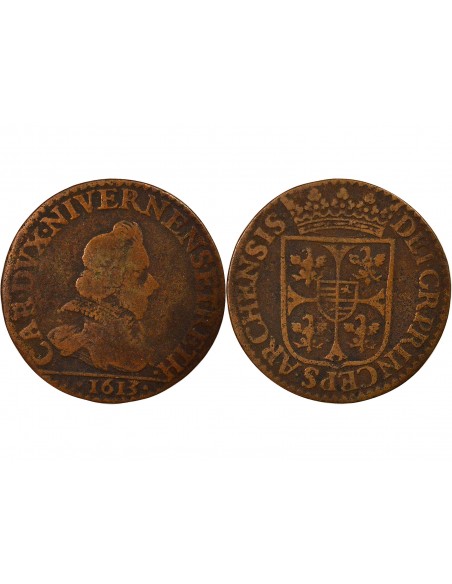 Charles Ier Gonzague Buste Large Double Tournois Cuivre 1613 Charleville