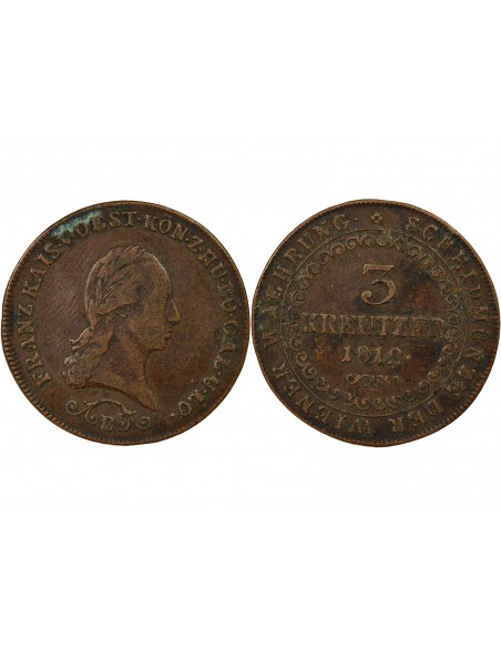 Autriche François I d'Autriche 3 kreuzer Cuivre 1812 KB Kremnitz