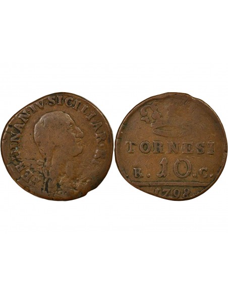 Naples Ferdinand I des Deux-Siciles 10 tornesi Cuivre 1798