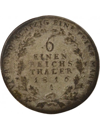 Etats Allemands (Prusse) Frédéric-Guillaume III 1/6 Thaler Argent 1816 A Berlin