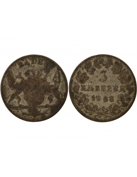 Baden Léopold I de Bade 3 kreuzer Billon 1848