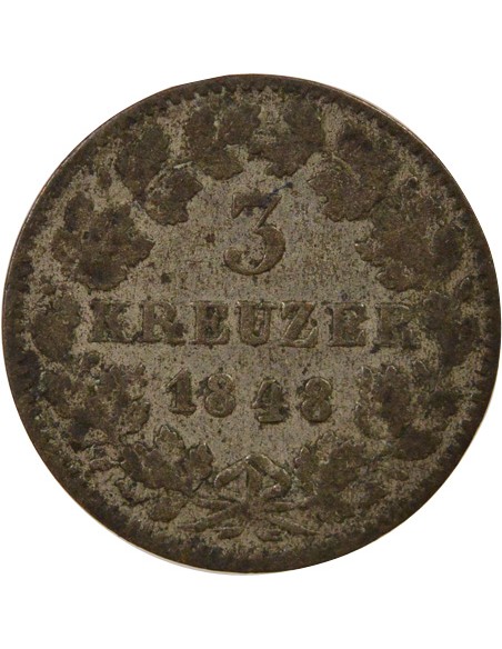 Baden Léopold I de Bade 3 kreuzer Billon 1848