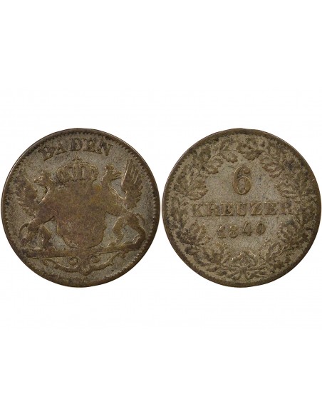 Baden Léopold I de Bade 6 kreuzer Billon 1840