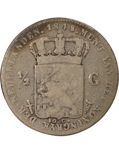 Pays-Bas Guillaume I des Pays-Bas 1/2 gulden Argent 1848 Utrecht