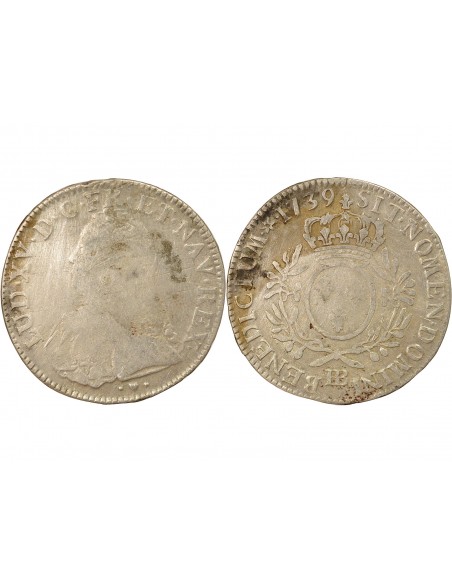 Louis XV Aux Rameaux d'Olivier 1 écu Argent 1739 BB Strasbourg