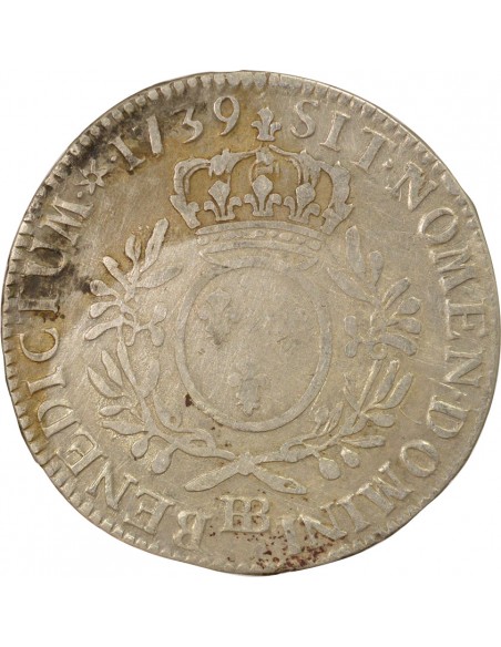 Louis XV Aux Rameaux d'Olivier 1 écu Argent 1739 BB Strasbourg