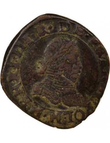Henri III Type 3 1 double tournois Cuivre 1587 H La Rochelle