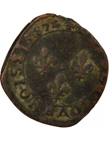Henri III Type 3 1 double tournois Cuivre 1587 H La Rochelle