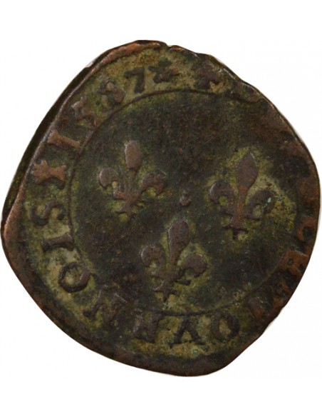 Henri III Type 3 1 double tournois Cuivre 1587 H La Rochelle