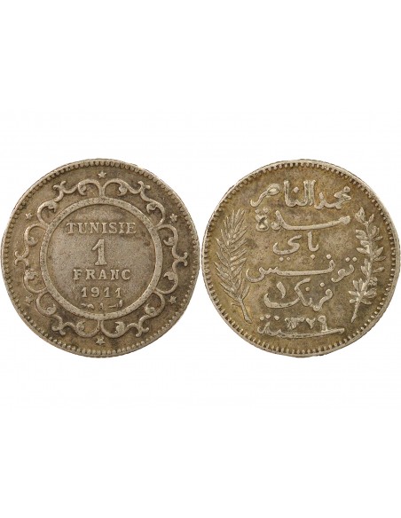 Tunisie Naceur Bey Protectorat Français 1 franc Argent 1329 AH (1911) A Paris
