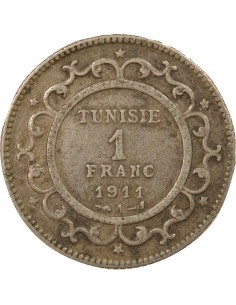 Tunisie Naceur Bey Protectorat Français 1 franc Argent 1329 AH (1911) A Paris 2