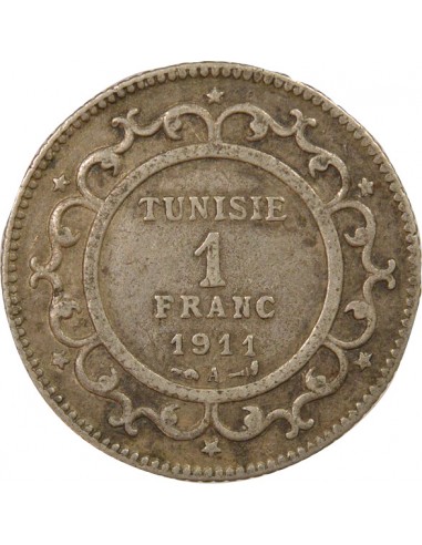 Tunisie Naceur Bey Protectorat Français 1 franc Argent 1329 AH (1911) A Paris