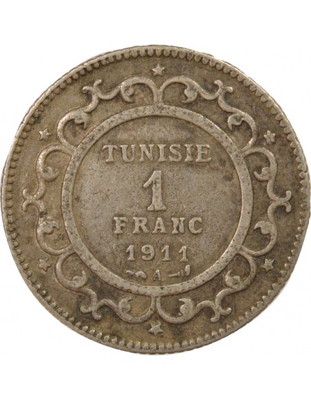 Tunisie Naceur Bey Protectorat Français 1 franc Argent 1329 AH (1911) A Paris
